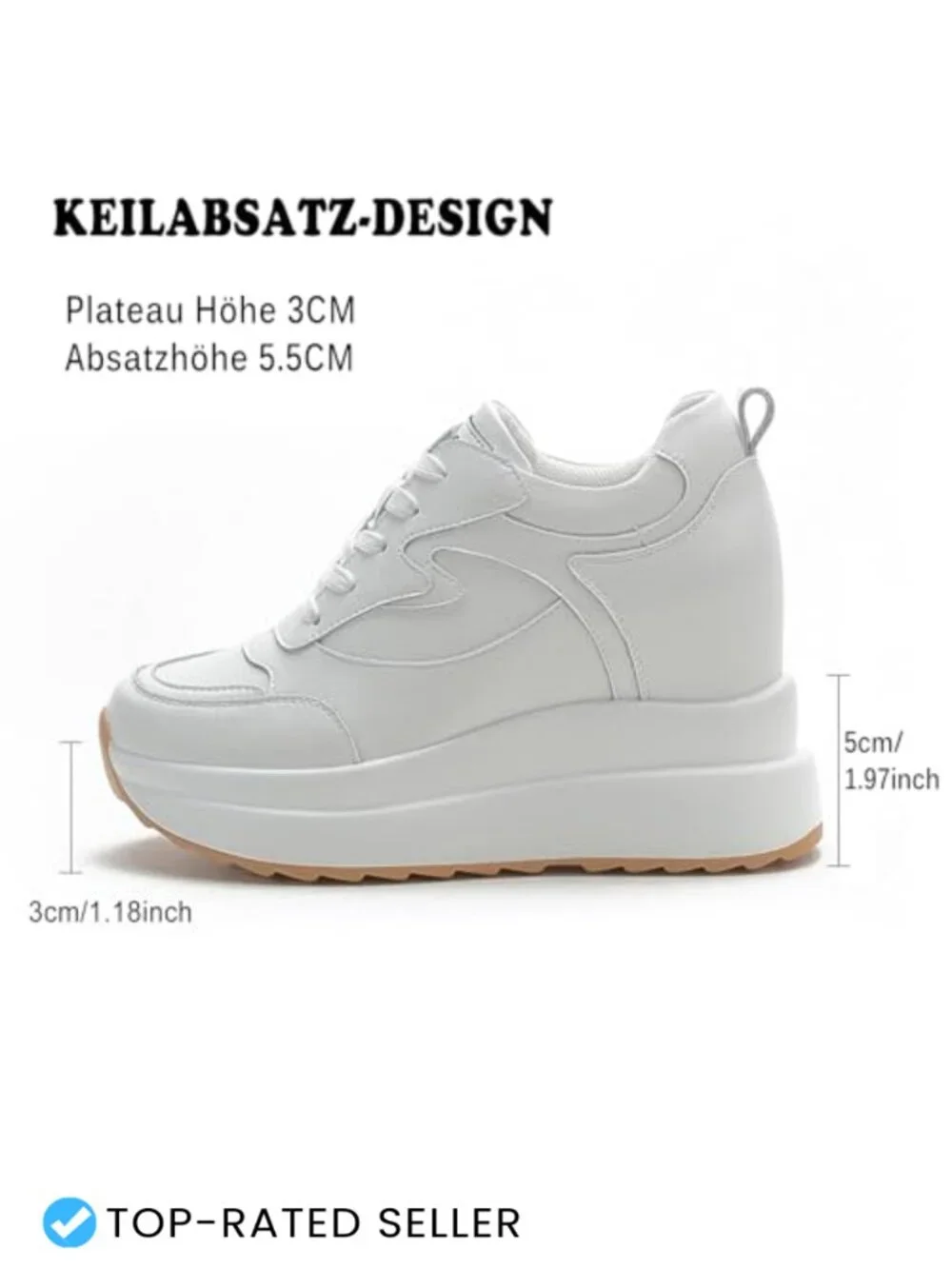 Wedge Platform Sneakers for Women Leather Upper Hidden Heel 3.94